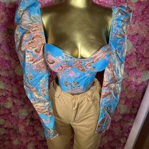 Fitted Blue pink and gold Long Sleeve Bustier Too
